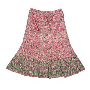 Pleat Pleat By Rafael Pink Green A-line Skirt Size L Elastic Waist Pull On Y2K v